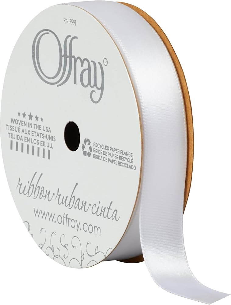 Offray 144129 5/8" Wide Single Face Satin Craft and Decorative Ribbon, 21-Foot Spool, White | Amazon (US)