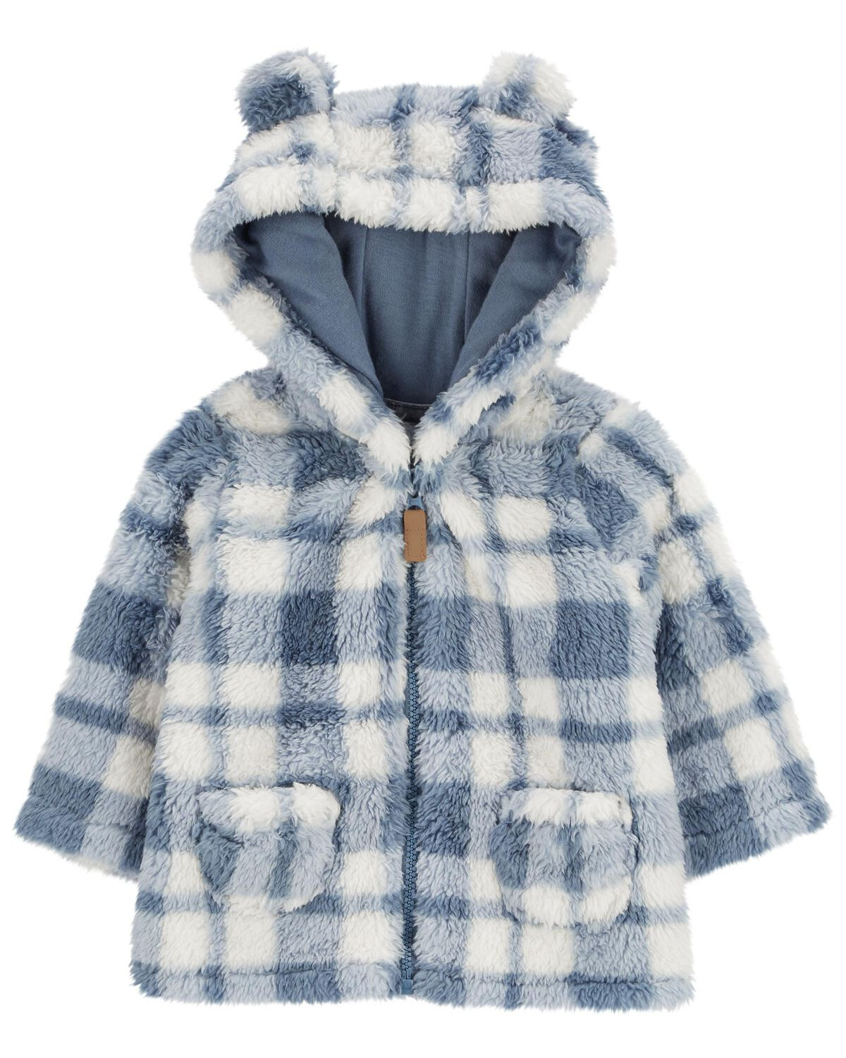 Ivory/Blue Baby Plaid Sherpa Cardigan | carters.com | Carter's