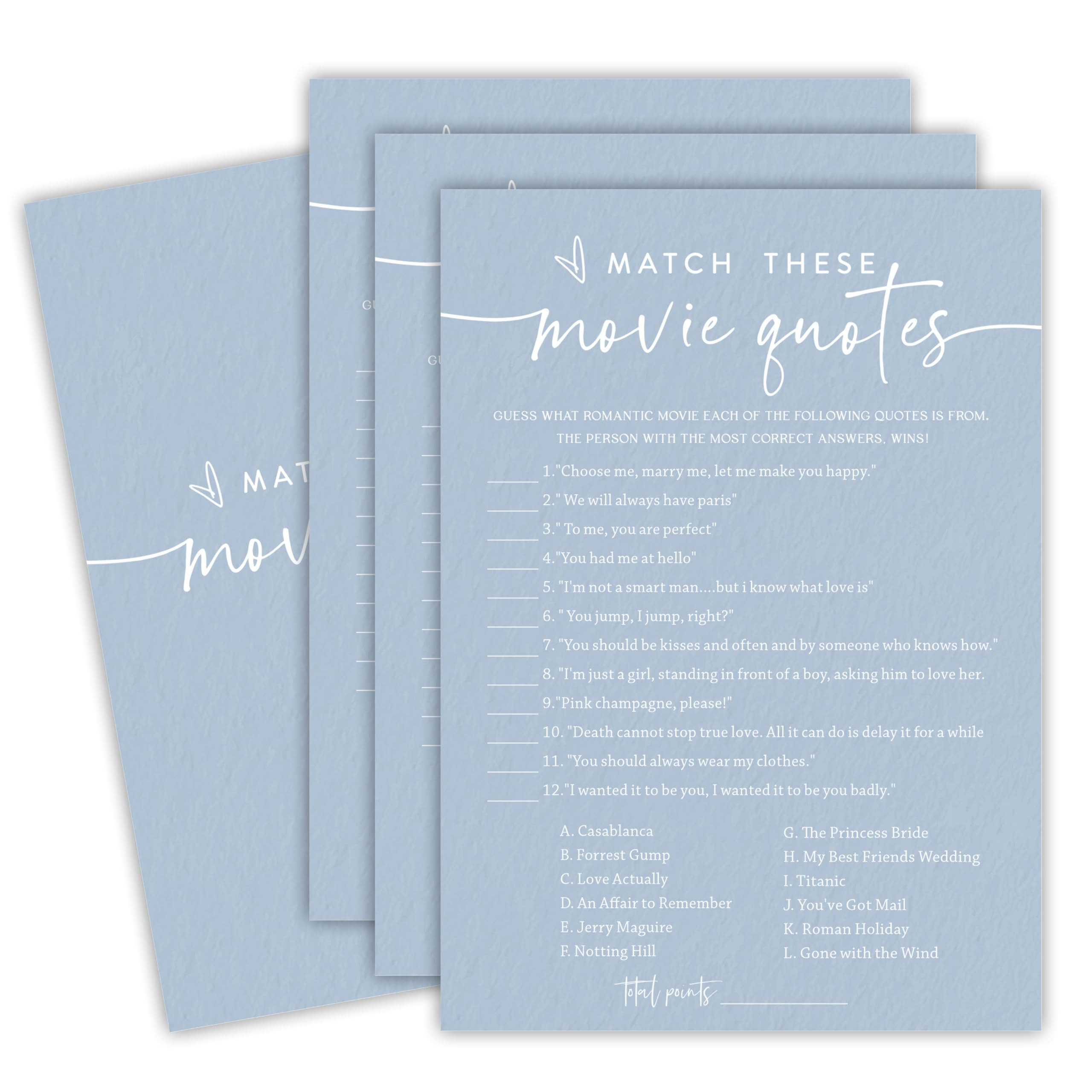Elegant Blue Bridal Shower Game Cards - Match These Movie Quotes - Engagement Party Cards, Newlyw... | Amazon (US)