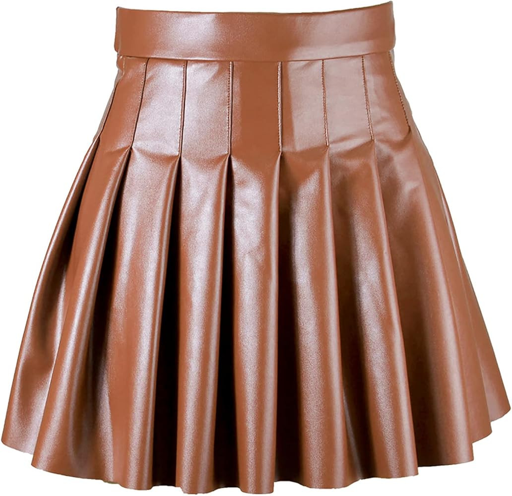 vastwit Women's Flared Pleated Skirt High Waist A Line PU Leather Skirt Short Miniskirts | Amazon (US)