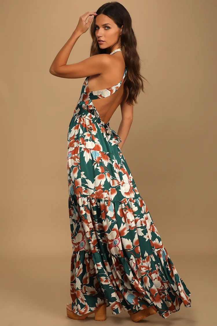 Heat Wave Babe Green Floral Print Tie-Back Tiered Maxi Dress | Lulus (US)