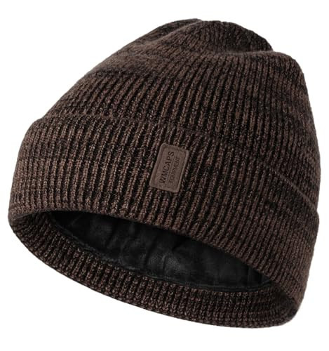 Wmcaps Winter Beanie for Men Women, Fleece Lined Beanie Soft Warm Knit Hat Ski Stocking Cuffed Cap (Brown/Black) | Amazon (US)