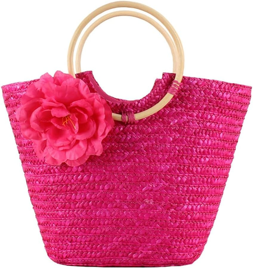 Tote Bag Straw Woven Women's Top-Handle Handbag Flower Beach Hand Bag, Purse for Women Travel Lad... | Amazon (US)