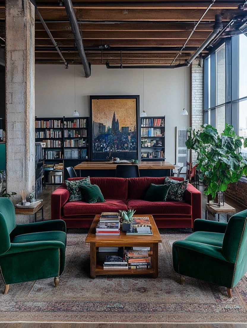 This room needs no explanation — but we’ll show you how to recreate it.

Bold. Artistic. Intentional.
A true designer loft aesthetic.

Start with the foundation: a burgundy velvet sofa. Rich, dramatic, confident. Then balance it with emerald green accent chairs for depth and contrast. The combination is powerful without feeling chaotic — it’s curated.

Anchor everything with a solid wooden coffee table to ground the space and add warmth. Layer in texture with a patterned rug and stack a few beautiful books for that effortless, collected look.

And don’t forget the greenery.
Large leafy plants — real or faux — soften the bold palette and bring life into the room. The more natural light you have, the more dramatic this look becomes.

To recreate this space you need:
• One statement burgundy sofa
• Two emerald green chairs
• One warm wooden coffee table
• Multiple plants (size based on your space and sunlight)

Whether you live in a loft, a condo, or a spacious home, this look is completely replicable. It’s not about square footage — it’s about intention.

Shop the edit. Create your artist loft moment. 

 #LTKHome