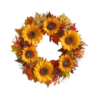 Home Accents Holiday 22 in Unlit Artificial Sunflower and Pinecone Harvest Fall Wreath 2528560HD | The Home Depot