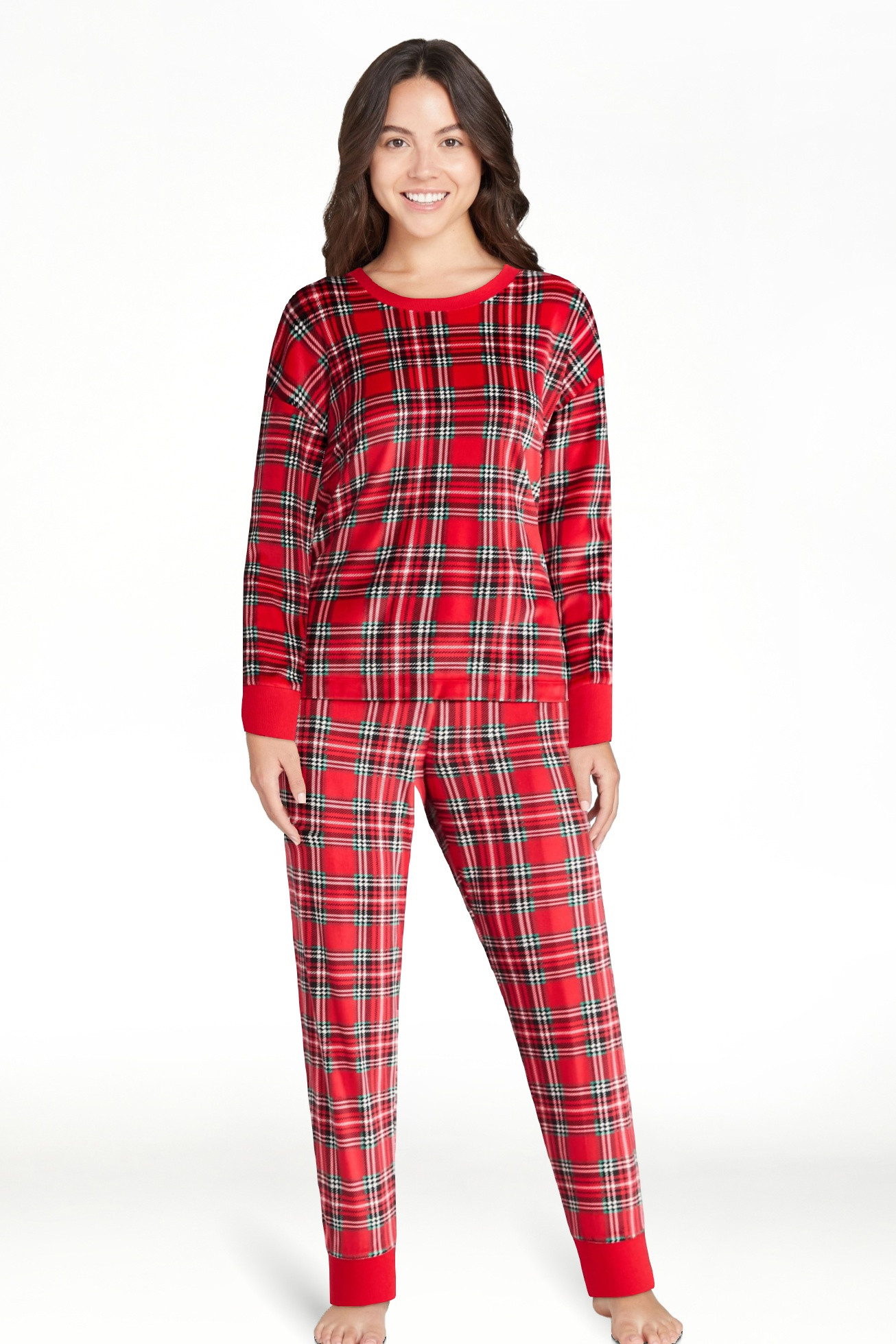 Joyspun Women’s Stretch Velour Long Sleeve Top, Pants, and Socks Pajama Set, 3-Piece, Sizes XS-... | Walmart (US)