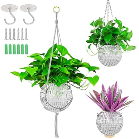 6" Disco Ball Planter, Mirror Disco Ball Plant Pot for Indoor Plants with Hanging Chain, Flower Ball Disco Vase with Silver Mirror Glass for Wedding, Birthday, Party | Amazon (US)