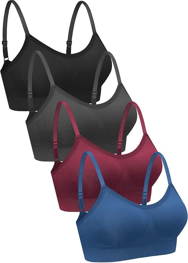 4 Pieces V Neck Bralettes Wireless Cami Bra Tank Top Bra Sports Bra for Women Girls | Amazon (US)