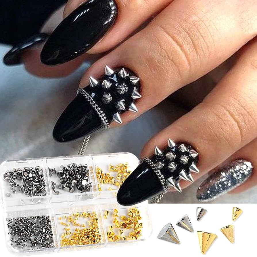3D Mini Metal Punk Nail Art Studs Mixed Sizes Gold Black Cone Spikes Alloy Nail Rivets Jewelry fo... | Amazon (US)