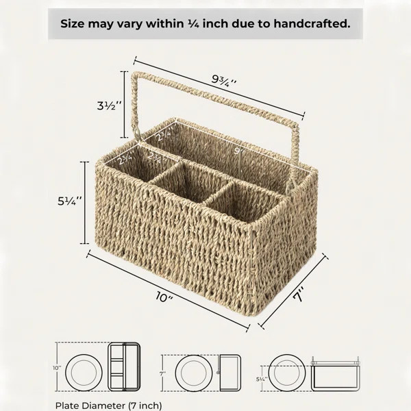 Hand-Woven Wicker Cutlery Holder with Handle, Flatware Basket Organizer | Wayfair North America
