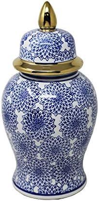 Sagebrook Home VC10467-03 14.5" Temple Jar W/Dahlia Flower, Blue & White, 7.5 x 7.5 x 14.5 inches... | Amazon (US)