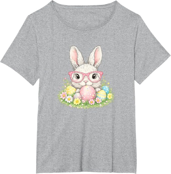 Cute Easter Bunny Glasses Spring Rabbit Pattern T-Shirt | Amazon (US)