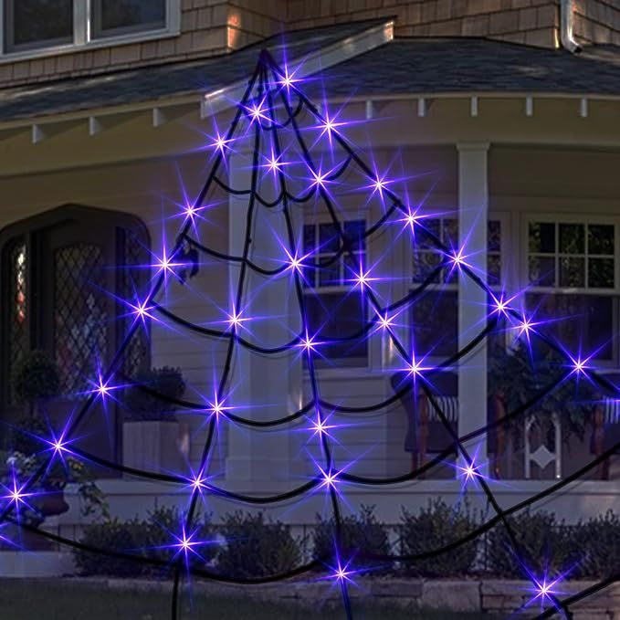 PEIDUO Halloween Spider Web Lights ,16*15FT Light up Black Spider Web with 135 LED Waterproof Pur... | Amazon (US)