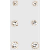 Womens Diamante Stud Earring 3 Pack - Gold - One Size, Gold | Boohoo.com (UK & IE)
