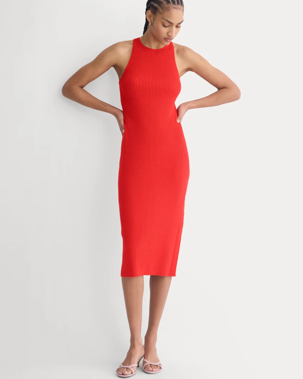 Everlane Cutaway Ribbed Midi Dress In Fiery Red, Size XXS, Viscose | Everlane