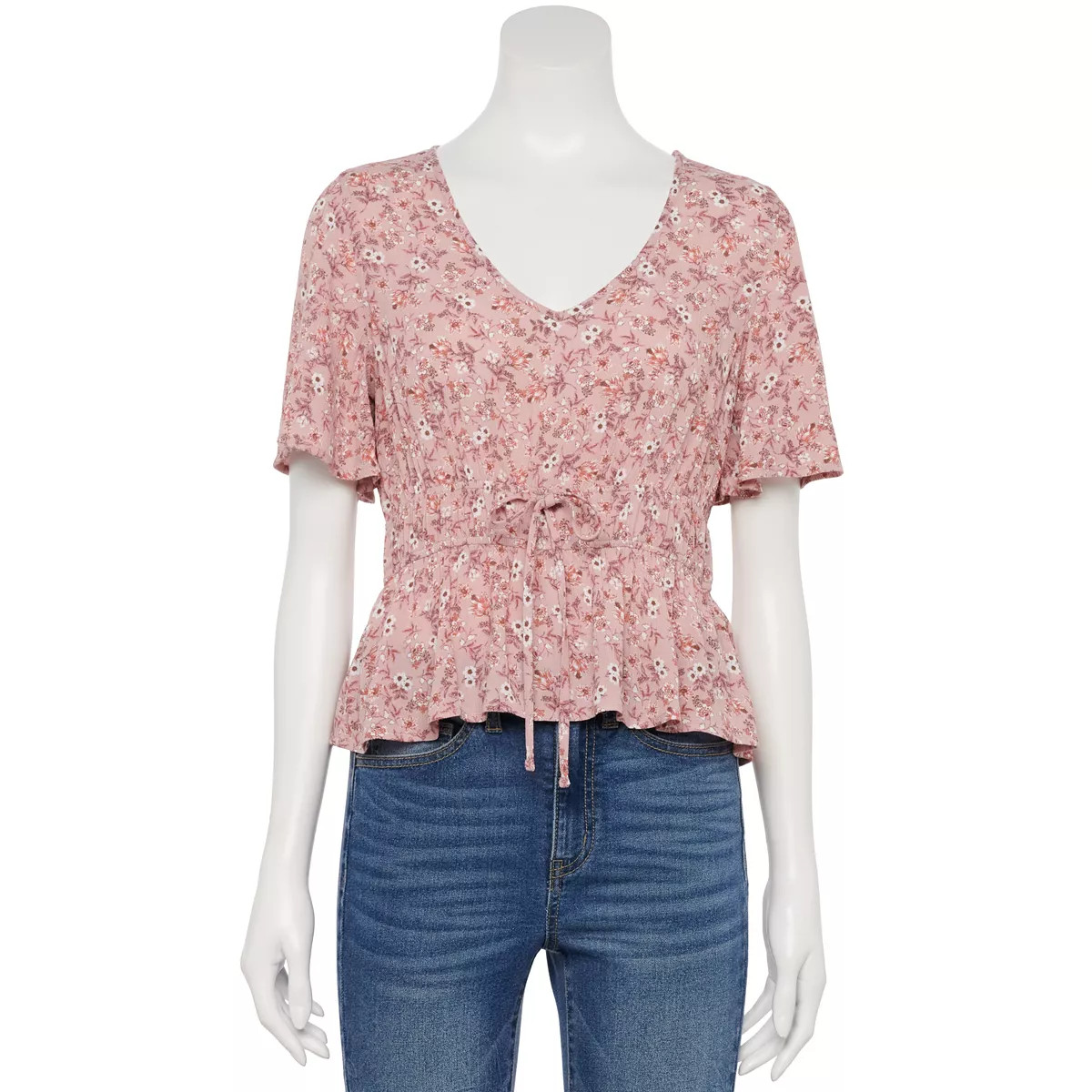 Juniors' SO® Short Sleeve Cinched Waist Woven Top | Kohl's