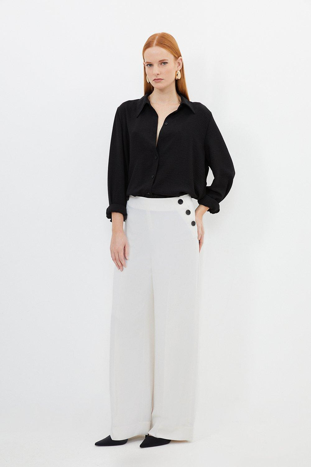 Soft Tailored Button Detailed High Waisted Pants | Karen Millen US