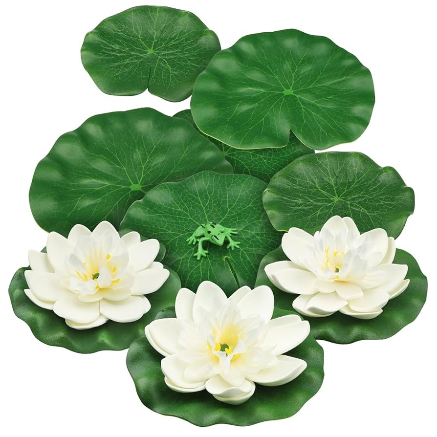 10pcs Artificial Floating Foam Lotus Flowers with Artificial Frog Lotus Leaves, Lily Pads for Lak... | Amazon (US)