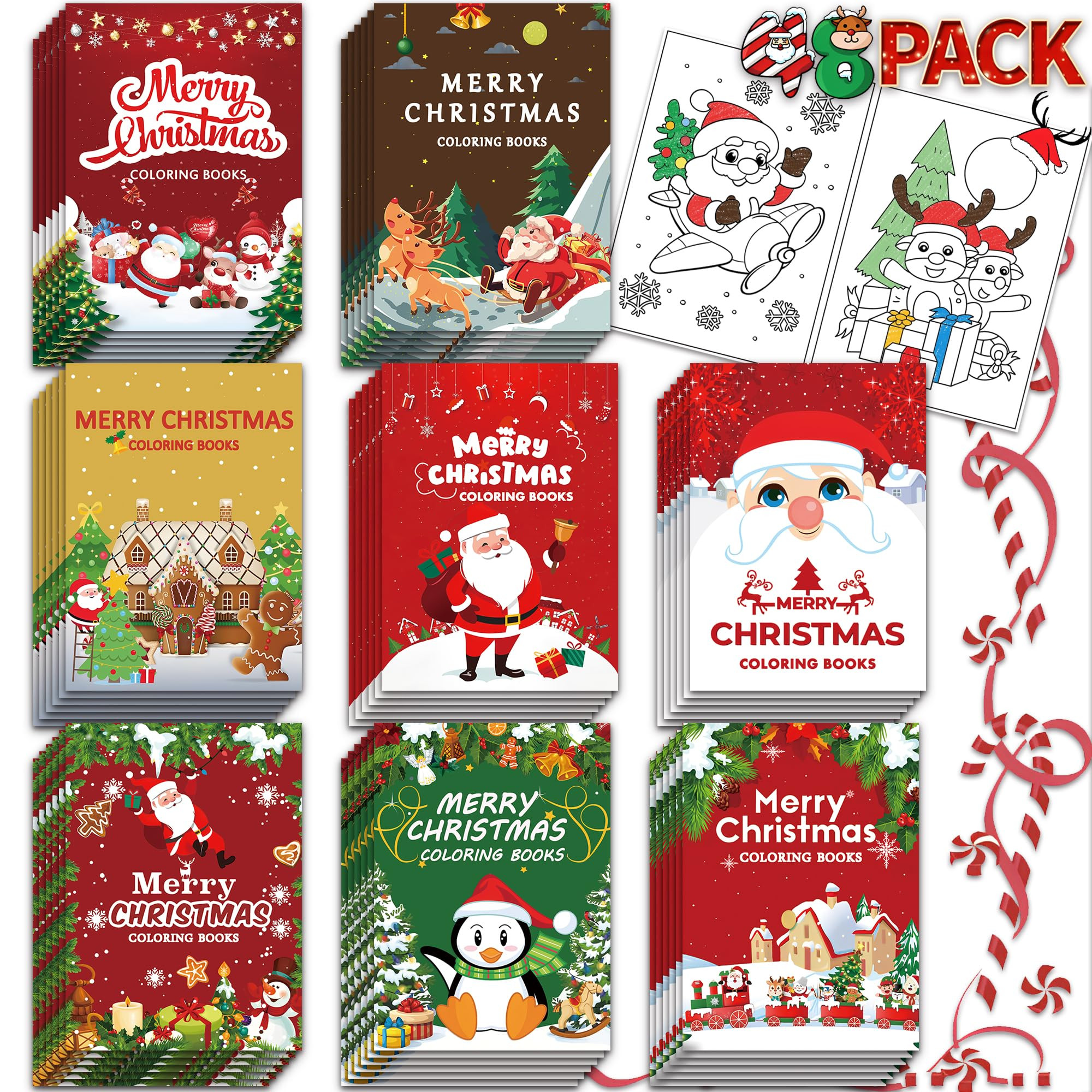 48 Pack Christmas Coloring Books for Kids Girls Boys, Xmas Holiday Party Favors Gifts Bulk Colori... | Amazon (US)