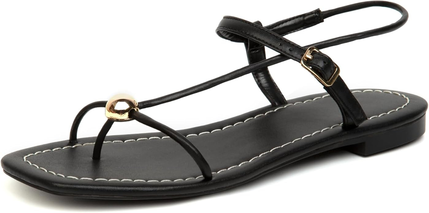 Rope Flat Sandals for Women Lace Up Open Square Toe Thong Sandals Adjustable Ankle Strap Summer B... | Amazon (US)
