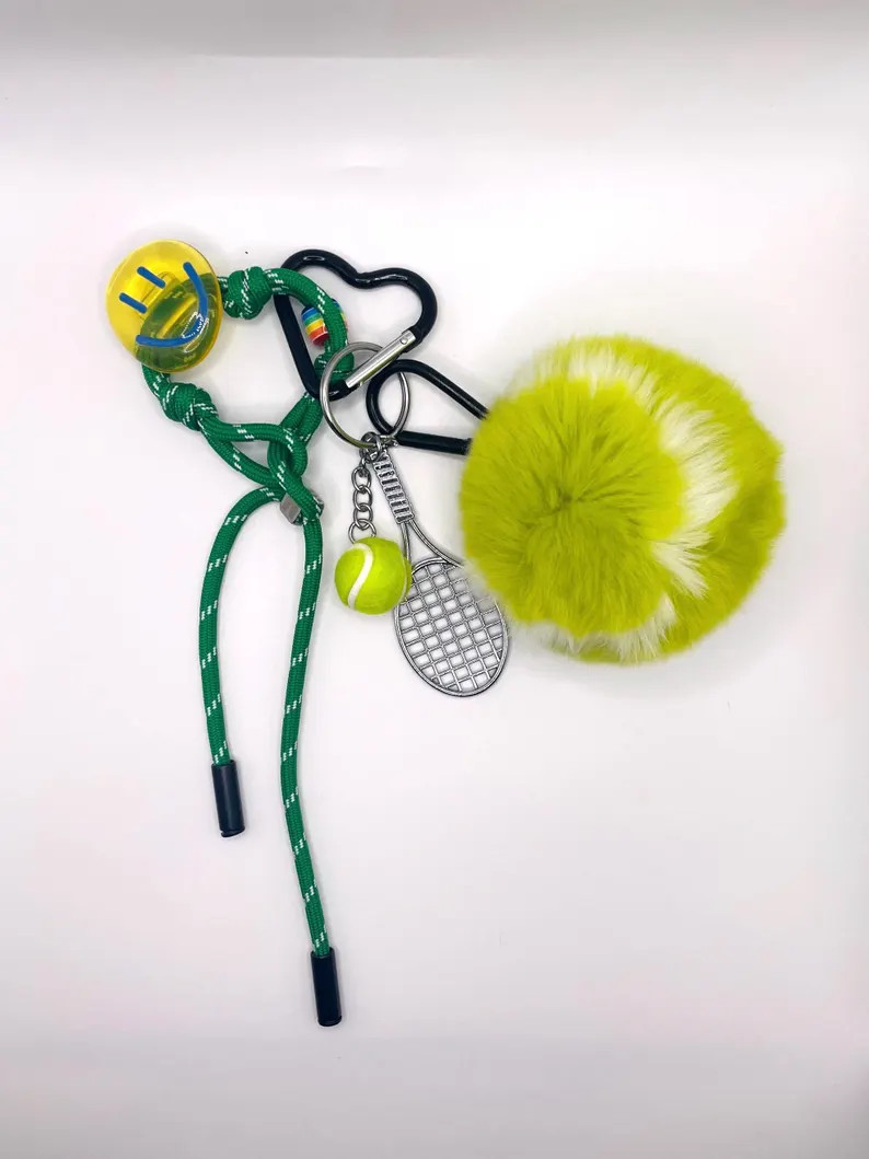 Y2k-era Stylish Bag Charm With Fluffy Pom-pom, Racket Charm, and Heart Clip Sporty and Fun Access... | Etsy (US)
