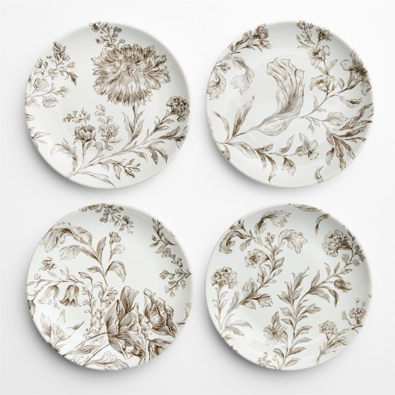 Autumn Toile Brown Stoneware Salad Plates, Set of 4 | Crate & Barrel