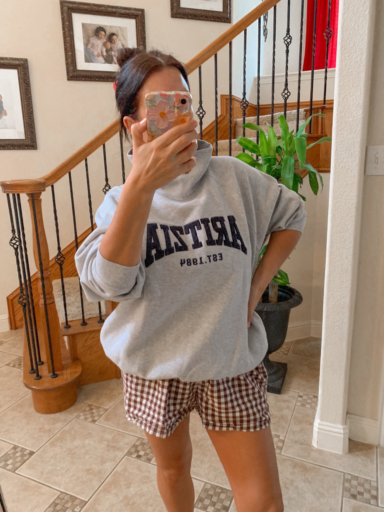 High neck sweatshirt. Mock neck sweatshirt. Aritzia sweatshirt. Boxer shorts. Plaid boxers. Gingham boxers. 

#LTKTravel #LTKootd #LTKgrwm