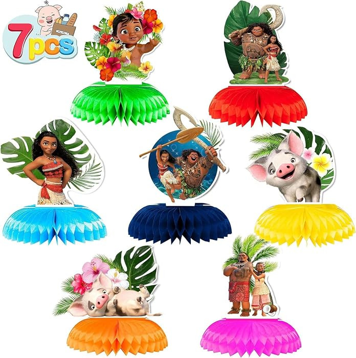 Moana Birthday Party Supplies, 7Pcs Honeycomb Centerpieces for Moana Party Decorations, Double Si... | Amazon (US)