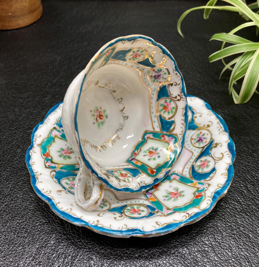 Hand Painted Nippon Ultra Fine Antique Porcelain Small Teacup and Saucer, Beautiful Colors and Pa... | Etsy (US)