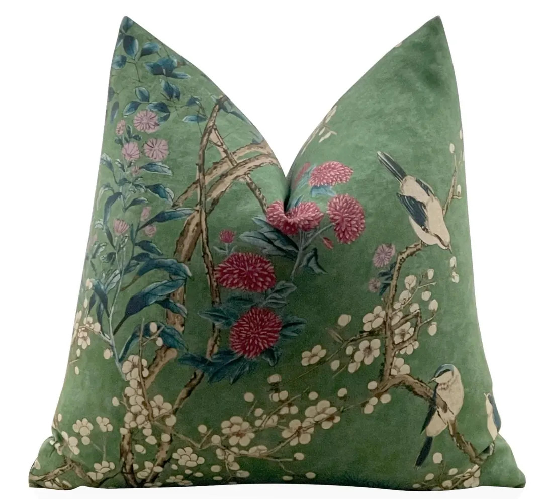 Thibaut Katsura Pillow Cover in Emerald, Green Floral Pillow, Decorative Pillow, Lumbar Throw Pil... | Etsy (US)