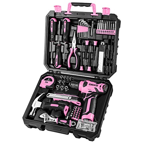 DEKOPRO Drill Set: Tool Set with 8V Pink Cordless Drill, Home Tool Kit with Drill, DIY Hand Tool Kits for Women Garden Office House Repair 126 Piece | Amazon (CA)