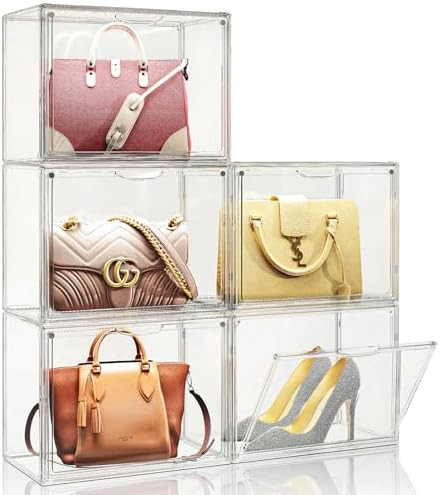 Clear Purse Organizer for Closet, 5 Pack Handbag Storage Organizer, Acrylic Display Case for Coll... | Amazon (US)