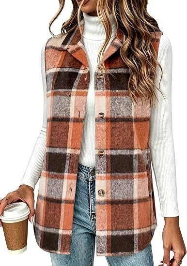 Zeagoo Plaid Vest for Women Flannel Jackets Sleeveless Button Down Shirts | Amazon (US)