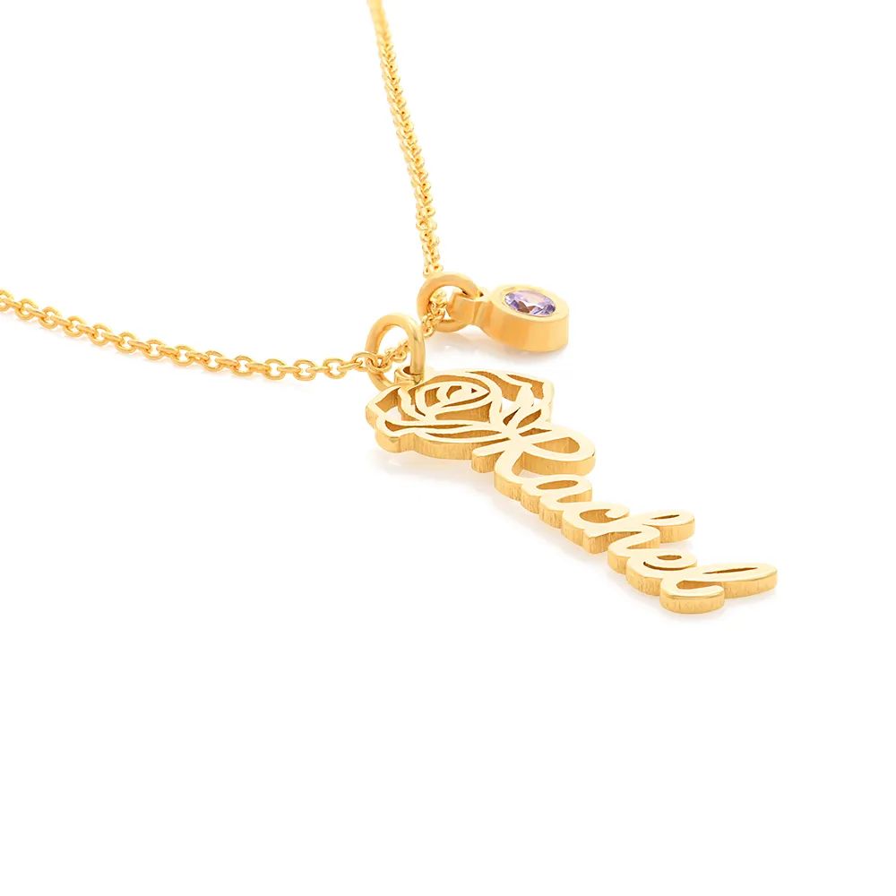 Blooming Birth Flower Name Necklace with Birthstone in 18K Gold Vermeil | MYKA
