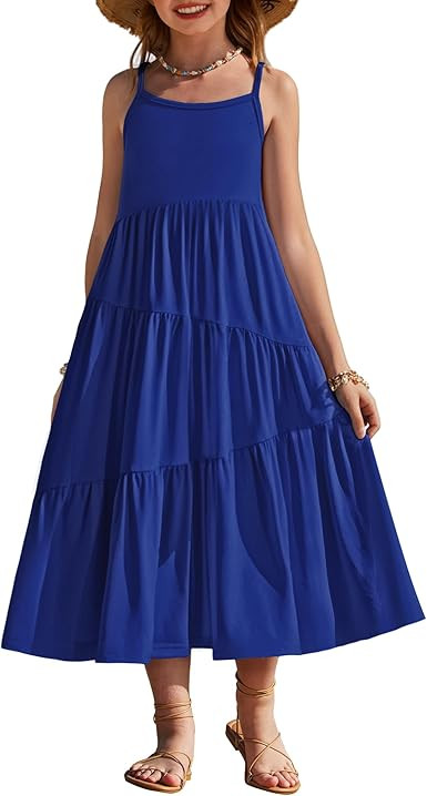Arshiner Girls Summer Dress Casual Loose Sleeveless Sundress Flowy Beach Maxi Dresses with Pocket... | Amazon (US)