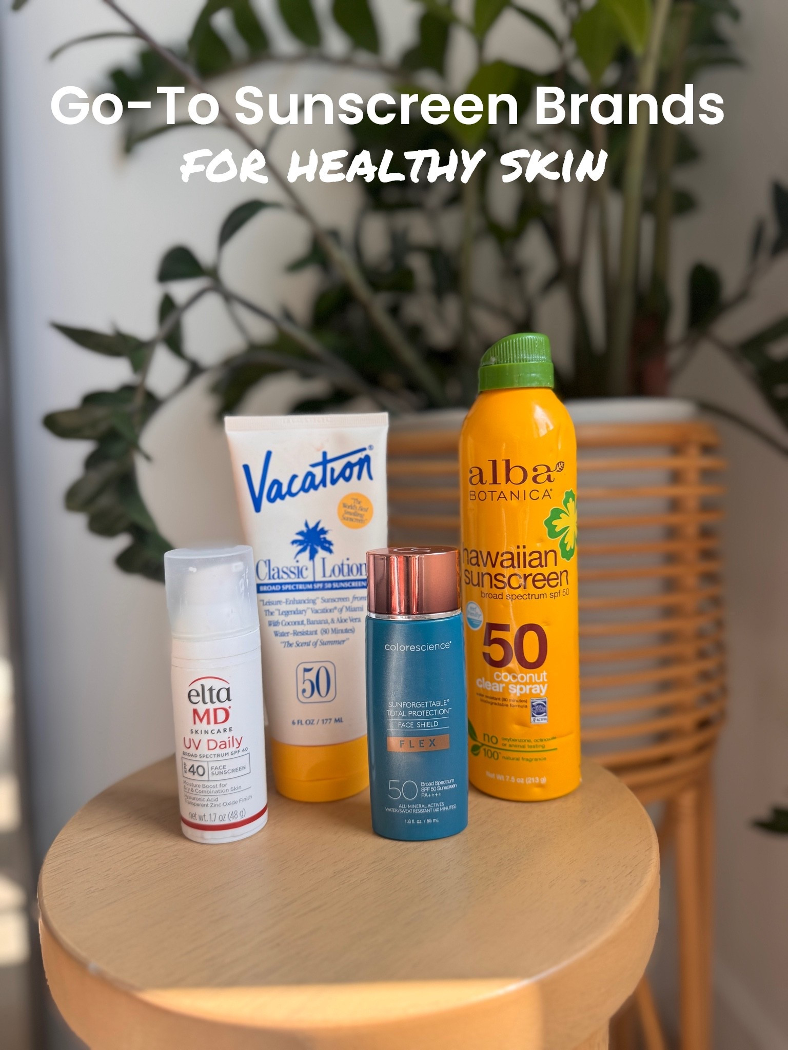 Here are my top 4 sunscreen brands - I pick each one for their benefits to my skin and the environment. 

1. Color science flex sunscreen has become my daily foundation and sunscreen in one. It doesn’t get any easier with a one step product!

2. Vacation sunscreen is so nourishing. It doesn’t feel like you’re putting on sunscreen at all, but really lotion for your skin. When I use this, I know that my skin is actually tanning instead of burning. At the end of the day when I get out of the shower, I’m not tight but rather well moisturized after spending hours in the sun and saltwater.

3. ELTA MD sunscreen products are non-comedogenic, which is amazing for my congested, acne prone skin. This is also the face sunscreen. I have my husband use. It feels like you’re putting on moisturizer not sunscreen.

4. I really do love the smell of the alba Hawaiian sunscreen. I feel better that it’s a cleaner product for the ocean and easy to reapply once I’ve already been in the water. 

Pro tip: apply all of your sunscreen butt naked before you put any bathing suit or clothing on if you’re going to spend the day on the water ! I can promise you you’ll thank me later 🤍🌴