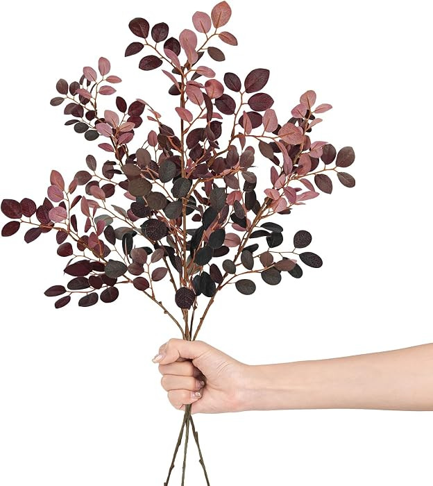 6 Pack Fall Stems for Vases, 28inch Burgundy Faux Eucalyptus Stems | Amazon (US)