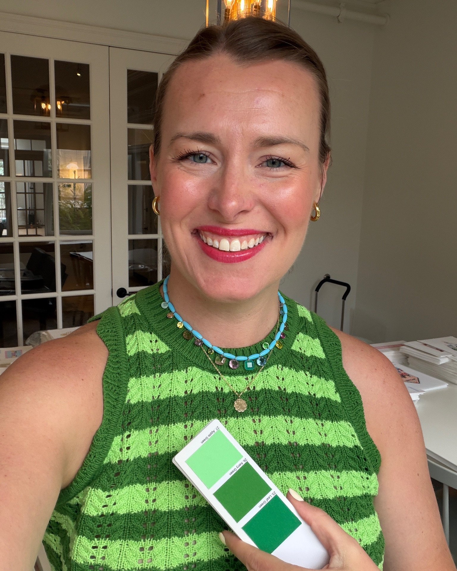 Color harmony is extra powerful in the communication triangle (head, neck, and shoulders). This includes everything from hair color, makeup, lipstick, tops, and jewelry. Enhancing and complimenting your natural coloring whether you are leading a meeting, on a zoom call, or at the park with littles, these tools help you show up authentically and confidently.