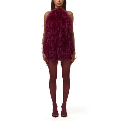 Naked Wardrobe Feather Minidress in Sangria at Nordstrom, Size Small | Nordstrom