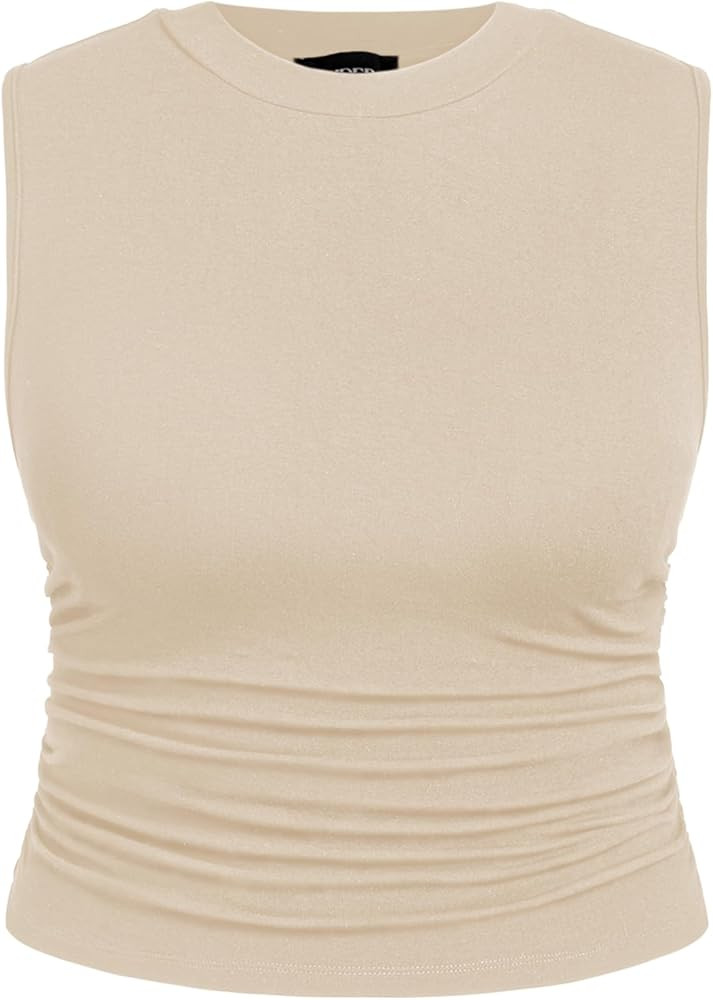 CIDER Plus Size Tops for Women Sleeveless Ruched Crew Neck Crop Tank Top Summer Casual Outfits | Amazon (US)