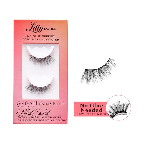 Lilly Lashes Self Adhesive Eyelashes (Half Lashes), No Lash Glue Needed, Body Heat Activated Press on Lashes, Reusable Self Adhesive Eyelashes Up to 5x, Easy to Apply & Remove (WildChild) | Amazon (US)