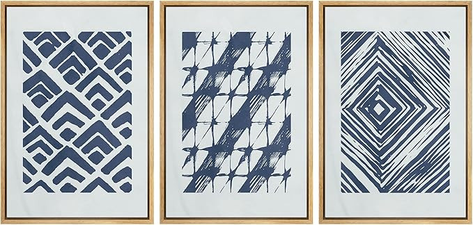 wall26 Framed Canvas Wall Art Print Set Mid-Century Blue Diamonds & Stripes Abstract Shapes Illus... | Amazon (US)