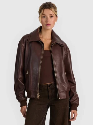 Collins Double Layer Leather Jacket - Dark Chocolate | Alice + Olivia