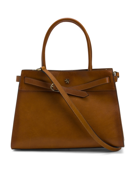 Made In Italy Leather Belted Satchel | TJ Maxx