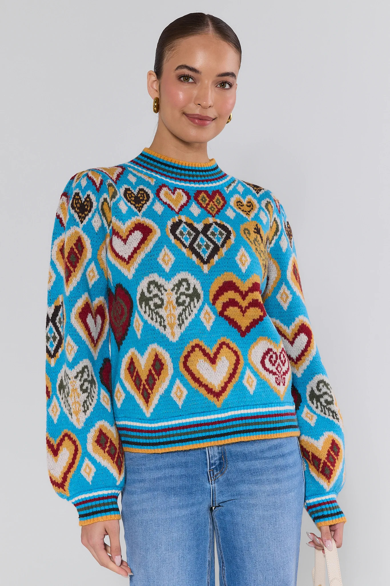 Cammie Blue Heart Knit Sweater | Avara