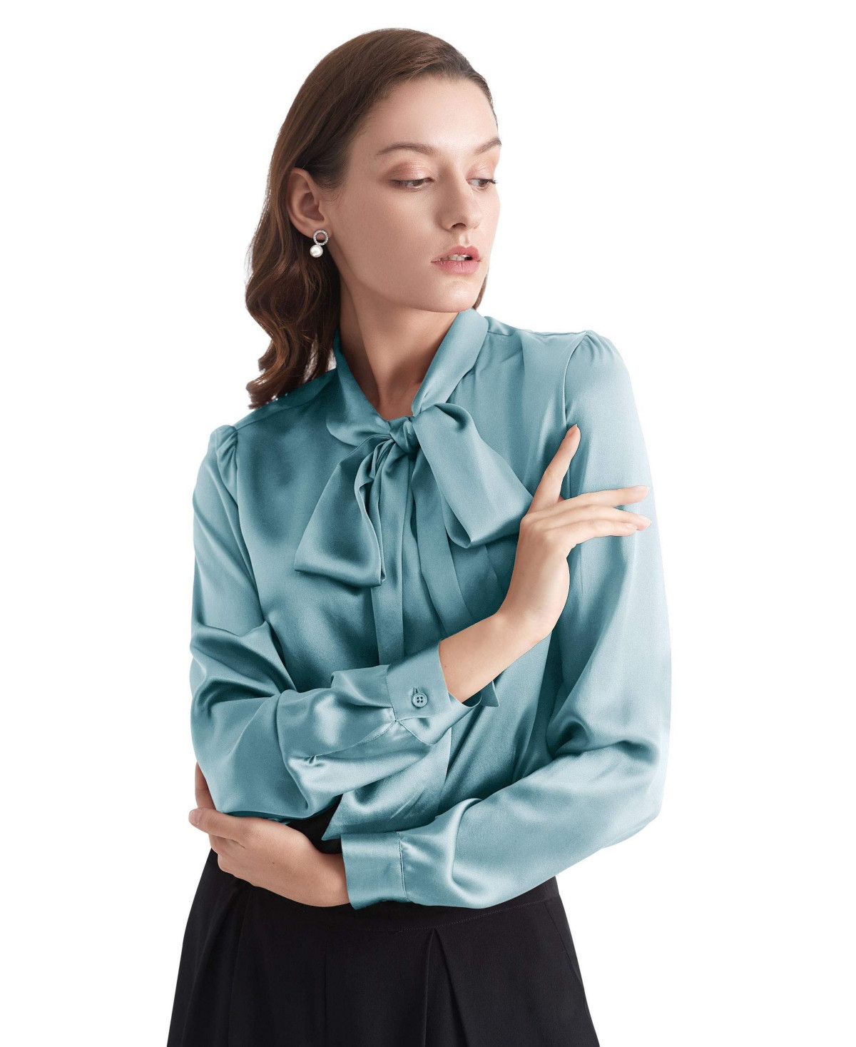 Lilysilk Women's Bow-tie Neck Silk Blouse - Blue-haze | Macy's