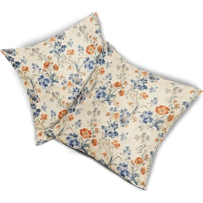 Blue Orange Floral Fall Pillow Covers Set of 2 | Vintage Autumn Farmhouse Throw Pillow Cases for Sofa & Home Décor | Wayfair North America