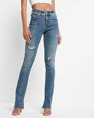 Mid Rise Medium Wash Ripped Skyscraper Jeans | Express