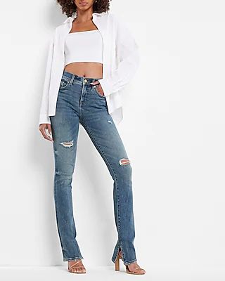 Mid Rise Medium Wash Ripped Skyscraper Jeans | Express