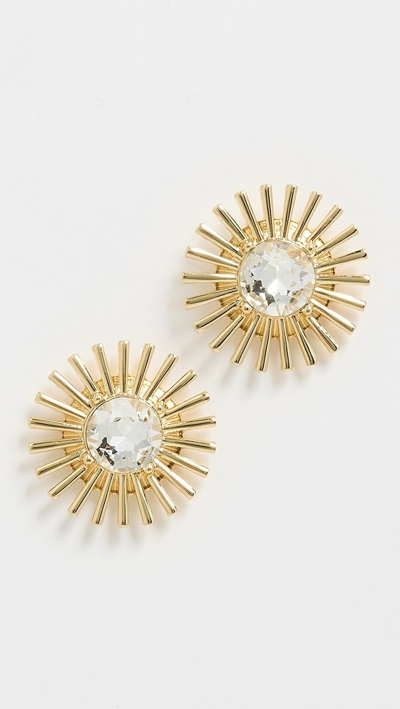Crystal Center Sunburst Button Pierced Earrings | Shopbop